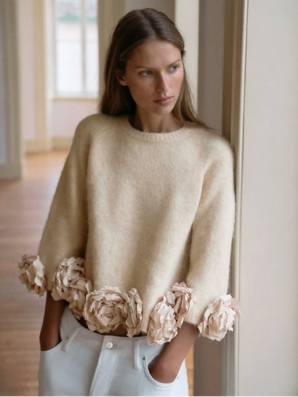 Zara Floral Texture Combo Knit Sweater